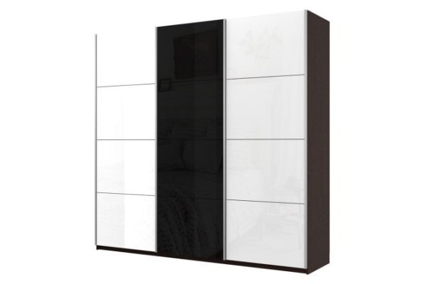Sliding wardrobe 3-door Cors 210x230 cm, wenge, facade white gloss, black