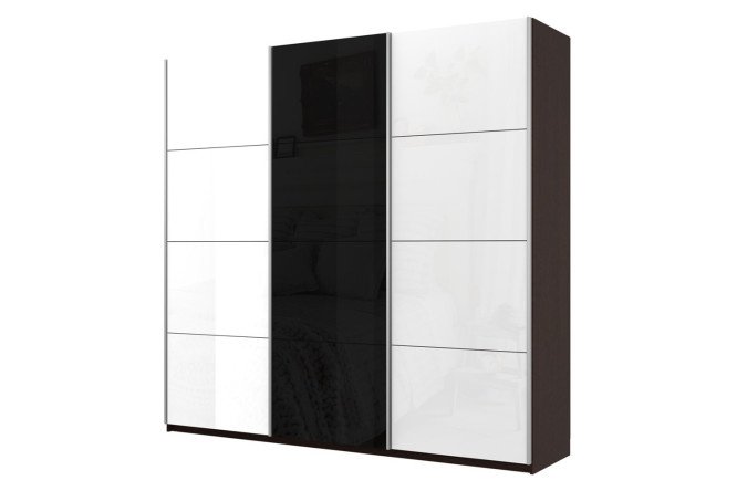 Sliding wardrobe 3-door Cors 210x230 cm, wenge, facade white gloss, black