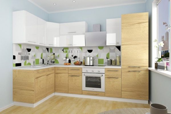 Modular kitchen set Amika 3x1.4 m white/Halifax oak