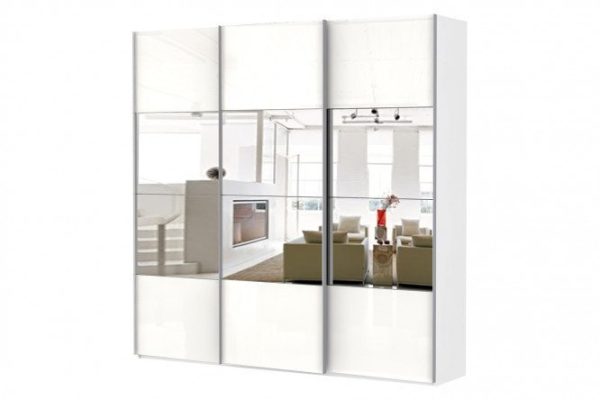 Sliding wardrobe 3-door Comet 240x220 cm white snow, white glass facades, mirror