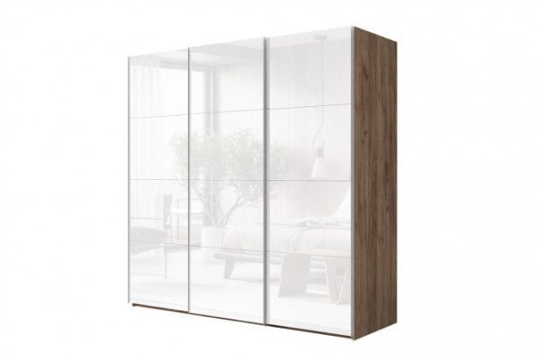 3-door wardrobe Comet 300x240 cm kraft oak tobacco, white glass fronts