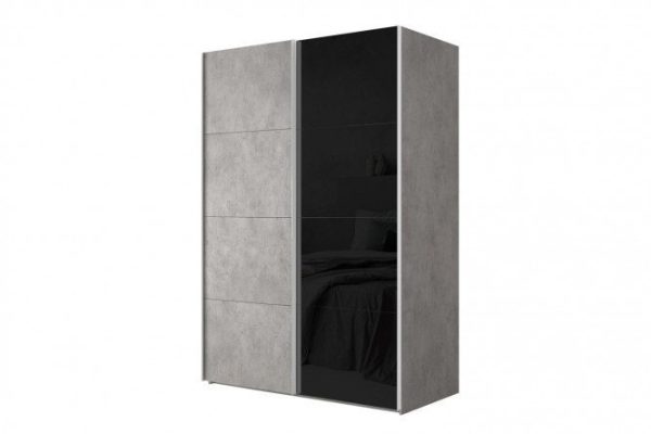 2-door wardrobe Comet 200x240 cm light concrete, black glass fronts, light concrete