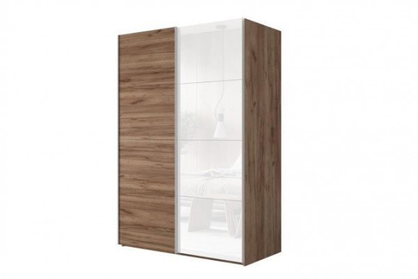 Sliding wardrobe 2-door Comet 160x240 cm kraft tobacco oak, white glass fronts, kraft tobacco oak