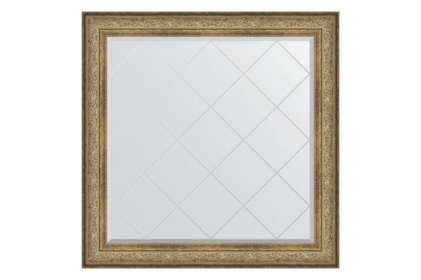 Wall mirror with engraving in a baguette frame EVOFORM vignette antique bronze 110x110 cm from 91 to 140 cm