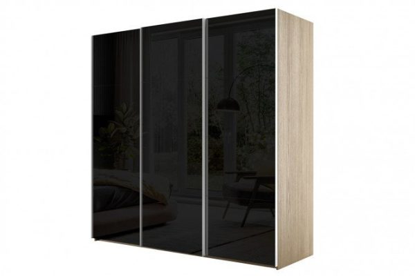 3-door wardrobe Comet 300x240 cm Bardolino oak, black glass fronts