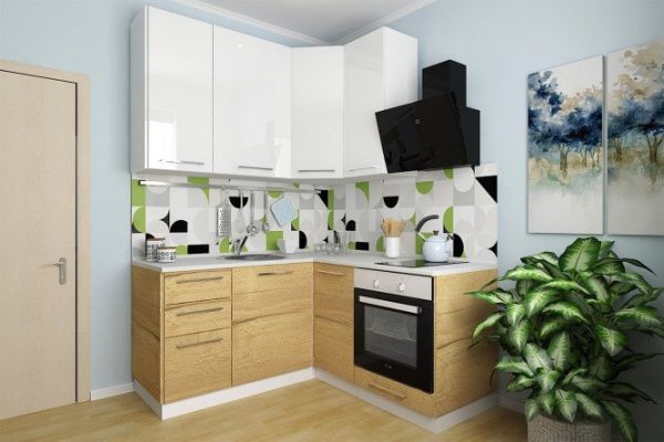 Modular kitchen set Amika 1.6x1.6 m white/Halifax oak