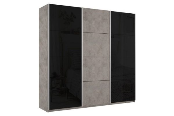 3-door wardrobe Cors 180x230 cm, light concrete, light concrete facade, black
