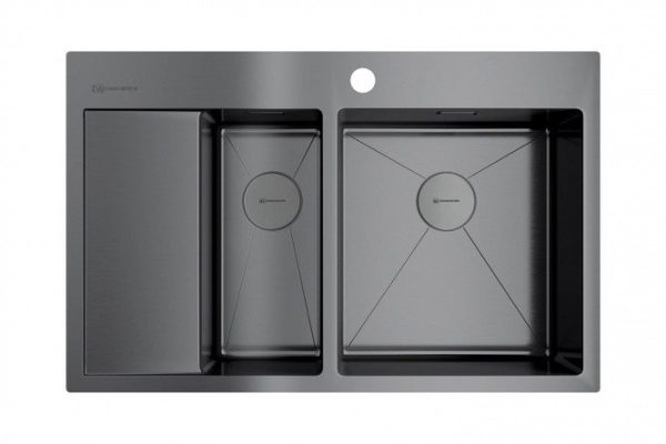 Inset sink with wing OMOIKIRI Akisame 78-2-GM-R 4973102, burnished steel 78x51x20 cm