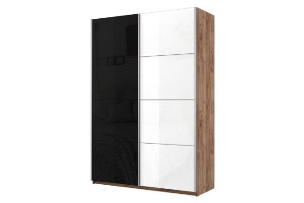 Sliding wardrobe 2-door Cors 160x230 cm, kraft tobacco oak, black facade, white gloss