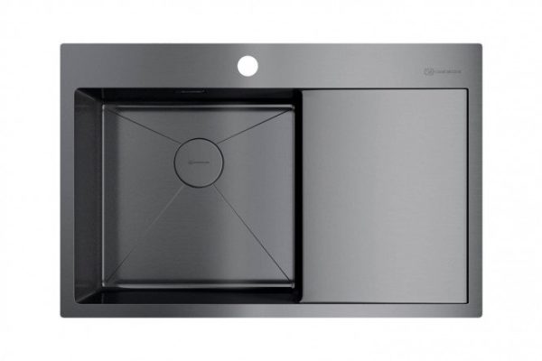 Inset sink with wing OMOIKIRI Akisame 78-GM-L 4973099, burnished steel 78x51x20 cm