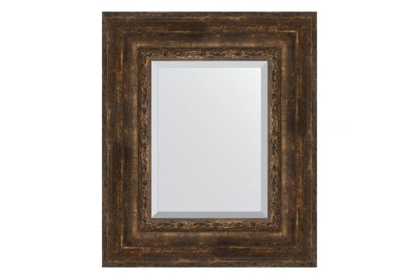 Wall mirror with bevel in a baguette frame EVOFORM BY 3378 aged wood with ornament 52x62 cm