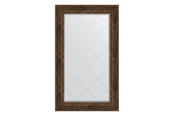 Wall mirror with engraving in a baguette frame EVOFORM aged wood with ornament 82x137 cm
