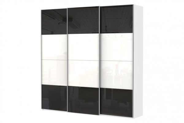 Sliding wardrobe 3-door Comet 300x240 cm white snow, facades white and black glass
