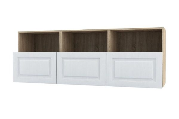 Cabinet 3 shelves and 3 drawers Oscar Bella 180x64 cm with push-to-open, Sonoma/white wood