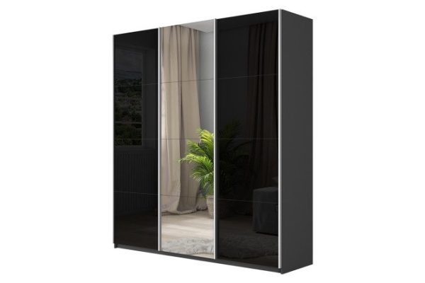 089c91234a6c3ba45edba2193497de47.jpg 3-door wardrobe Cors 180x230 cm, gray diamond, black facade, with one mirror