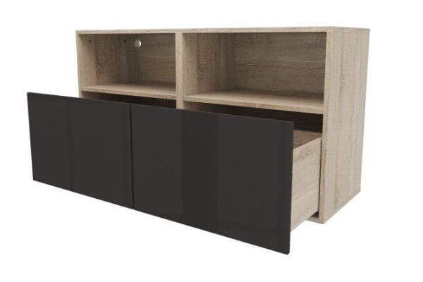 Cabinet with shelves and drawers Oscar Amika 120x64 with push to open, Sonoma oak / glossy black graphite