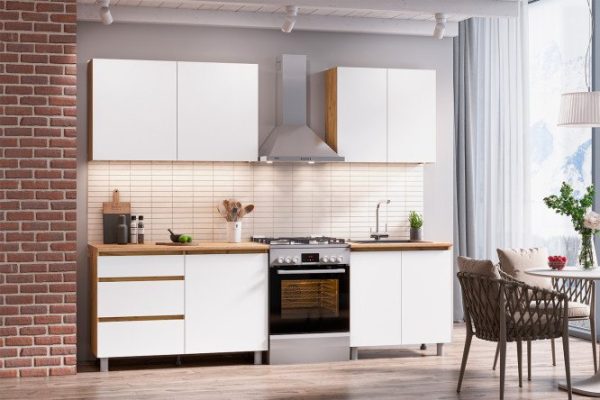 Kitchen set Denver 200x215x60 cm, gold oak frame, white facade