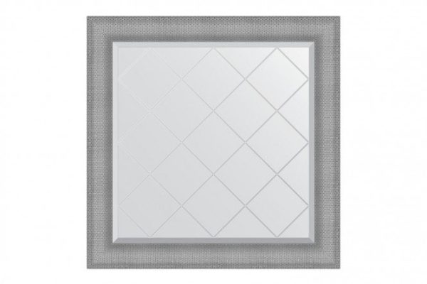 Wall mirror with engraving in a baguette frame EVOFORM BY 4548 silver chain mail 87x87 cm