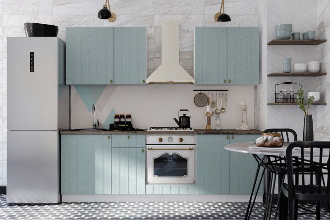 Kitchen set Michelle 240x210x60 cm, frame color white, facade blue