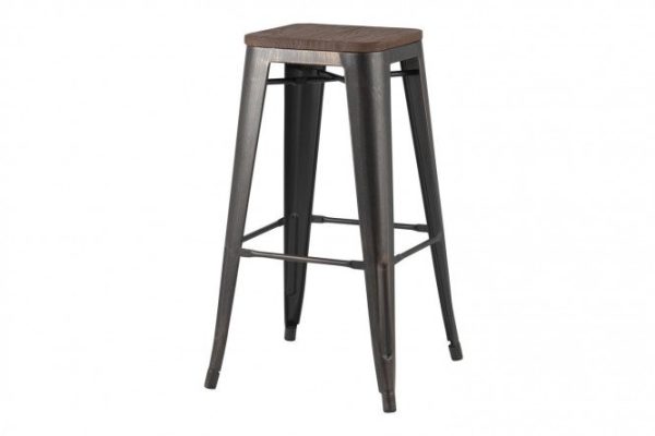 Bar stool Tolix 45x84.5x51.5 cm, dark wood color, black/gold patina
