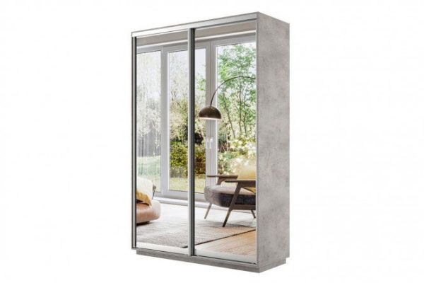 Sliding wardrobe 2-door Slide 140x240x45 cm, light concrete, with two mirrors