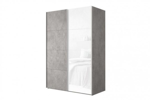 2-door wardrobe Comet 200x240 cm light concrete, white glass facades, light concrete