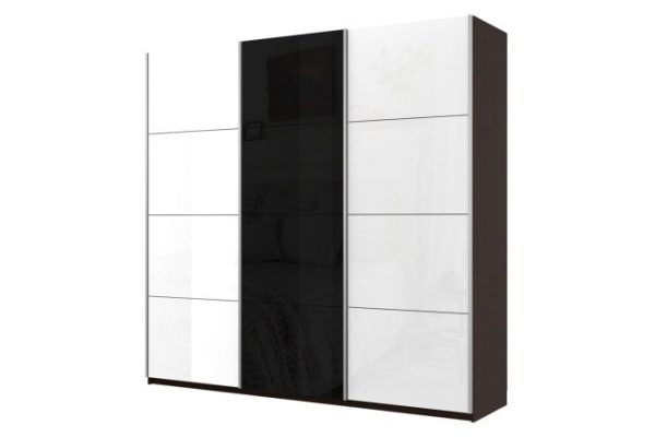 Sliding wardrobe 3-door Cors 180x230 cm, wenge, facade white gloss, black