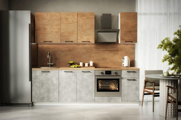 Kitchen set City 240x210x52.6 cm, frame color white, facade natural Irish oak, light concrete