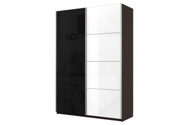 Sliding wardrobe 2-door Cors 140x230 cm, wenge, front facade black, white gloss