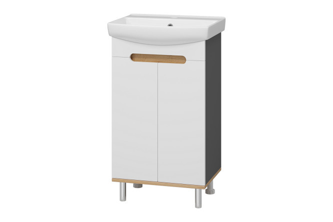 Floor stand Scandi 50 E-Ska01050-0150-2D with 2 doors 50 cm, frame color graphite, gold kraft oak, white facade, gold kraft oak