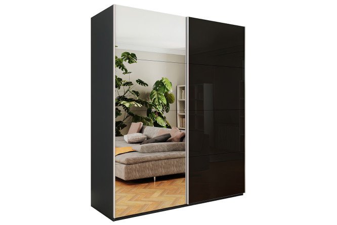 2-door wardrobe Comet 180x220x66 cm, diamond gray, black