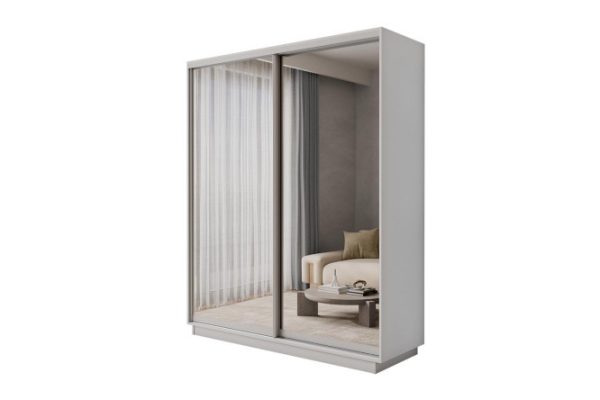 2-door wardrobe Slide-2 180x240x60 cm, white snow, silver, with two mirrors