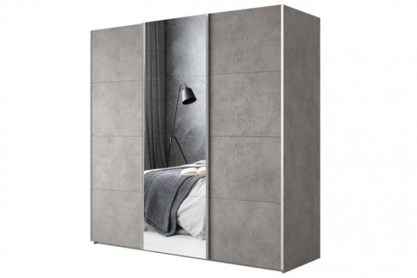 3-door wardrobe Comet 270x220 cm light concrete, mirror fronts, light concrete