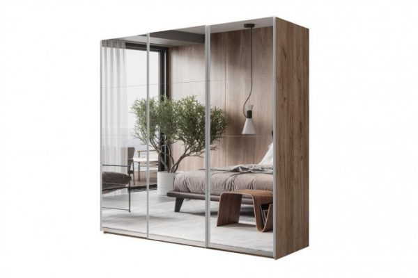 3-door wardrobe Comet 240x220 cm kraft oak tobacco, mirror fronts