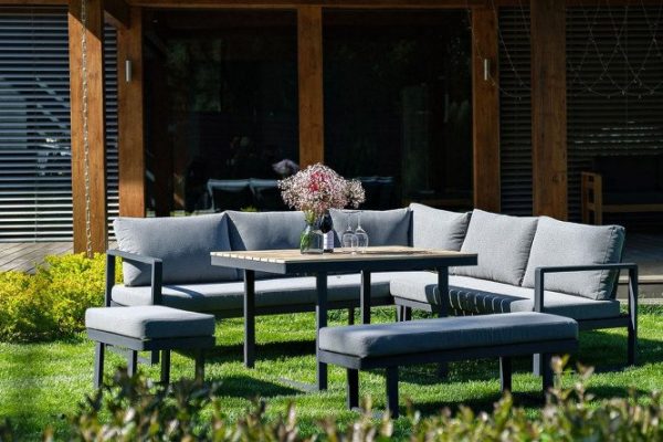 Lounge area Topa color dark gray graphite, natural teak, dark gray