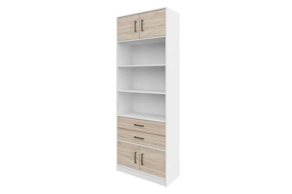 Shelving unit Virage with 2 drawers and 4 doors, white/sonoma oak