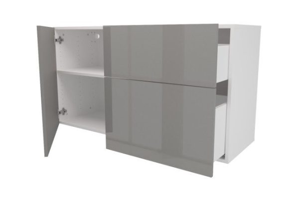 Cabinet with door and 2 drawers Oscar Amika 120x64 with closers, white / dusty gray gloss