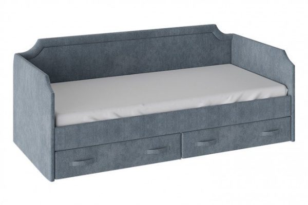 Bed with soft upholstery and drawers Country 90x200 cm color blue