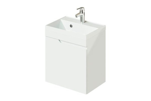 Cabinet with wall-hung sink Alexa left 49.1 cm, frame color white gloss, facade color white gloss