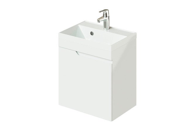 Cabinet with wall-hung sink Alexa left 49.1 cm, frame color white gloss, facade color white gloss