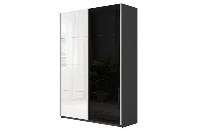 2-door wardrobe Cors 120x230 cm, gray diamond, black facade, white gloss