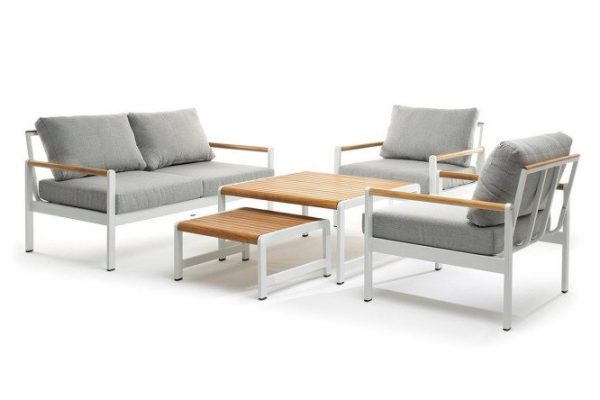 Sofa group Maya M color white, light teak, light gray