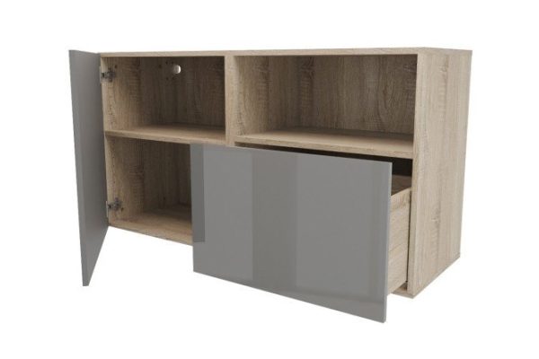 Cabinet with door, shelf and drawer Oscar Amika 120x64 with push to open, Sonoma oak / dusty gray gloss
