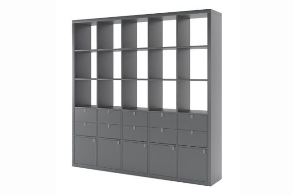 Calgary 5x5 shelving unit with doors and drawers, graphite