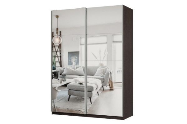 Sliding wardrobe 2-door Praktik 160x240x60 cm, wenge, silver profile, with two mirrors