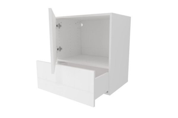 Cabinet with drawer and door Oscar Amika 60x64 with push to open, white / white gloss