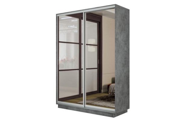 2-door wardrobe Slide-2 140x220x45 cm, Concrete/silver, with two mirrors