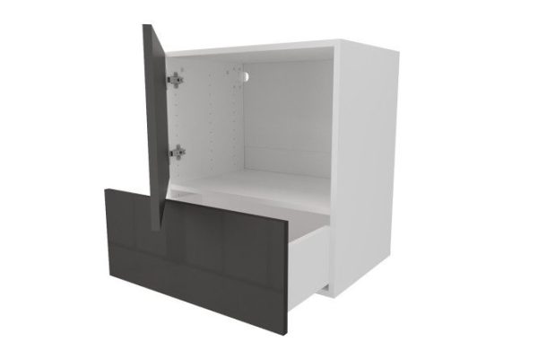 Cabinet with drawer and door Oscar Amika 60x64 with push to open, white / black graphite gloss