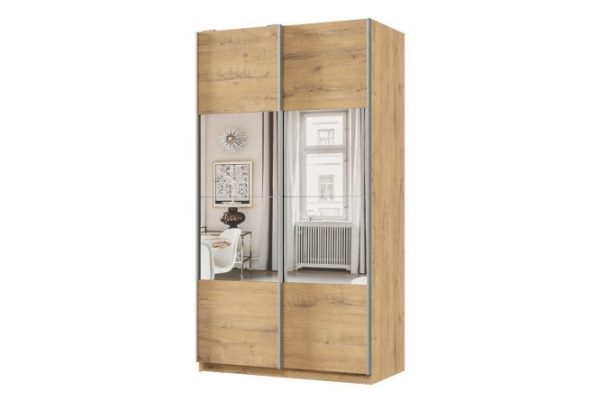 Sliding wardrobe 2-door Praktik 120x220x60 cm, bunratti, silver profile, with mirror inserts
