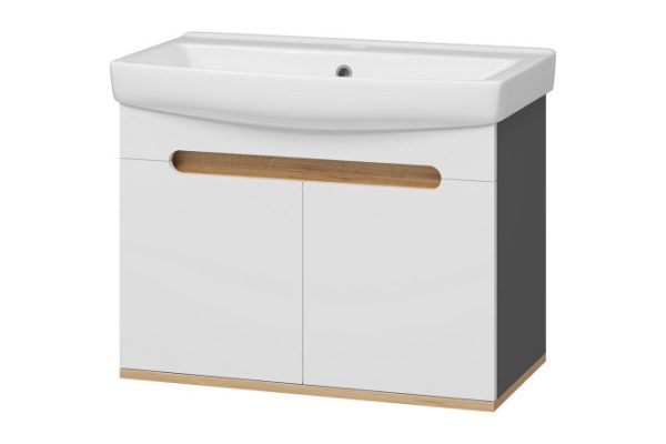 Hanging cabinet Scandi 70 E-Ska01070-011P with 2 doors 70 cm, frame color graphite, kraft oak gold, facade white, kraft oak gold